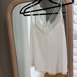 White Silky Tank Top with Lace